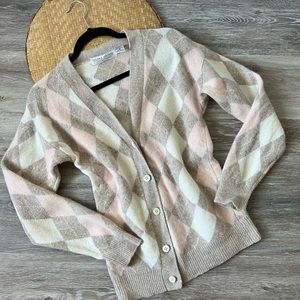 Vintage pink argyle cardigan angora rabbit hair